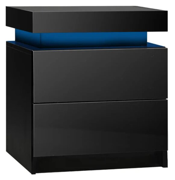 Space-Saving Nightstand with Adjustable LED Lights, 2 Drawers, Modern Bedside Table for Bedroom, Living Room, 49L x 35W x 52H cm, Black Aosom.UK