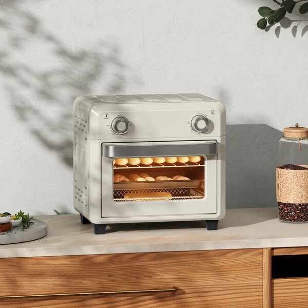 HOMCOM 10L Air Fryer Oven, Mini Oven, Oil Free Cooking, Grill, Roast, Bake, with Adjustable Temperature, Timer, 1000W, Cream White Aosom UK