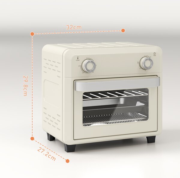 HOMCOM 10L Air Fryer Oven, Mini Oven, Oil Free Cooking, Grill, Roast, Bake, with Adjustable Temperature, Timer, 1000W, Cream White Aosom UK