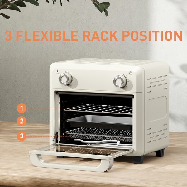 HOMCOM 10L Air Fryer Oven, Mini Oven, Oil Free Cooking, Grill, Roast, Bake, with Adjustable Temperature, Timer, 1000W, Cream White Aosom UK