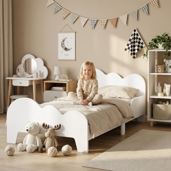 AIYAPLAY Cloud-Themed Toddler Bed Frame with Safety Rails, 143.5 x 74.5 x 56cm