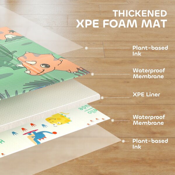 AIYAPLAY Baby Play Mat, Double Sideded Foldable Kids Crawling Mat, Reversible & Waterproof, Dinosaur