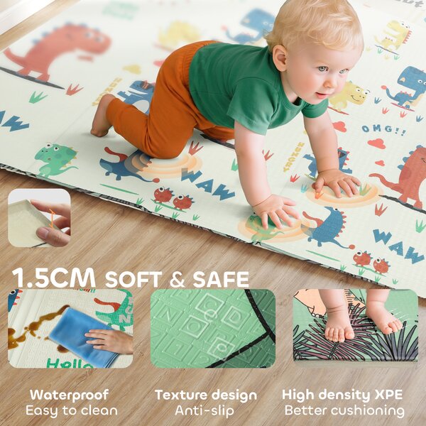AIYAPLAY Baby Play Mat, Double Sideded Foldable Kids Crawling Mat, Reversible & Waterproof, Dinosaur