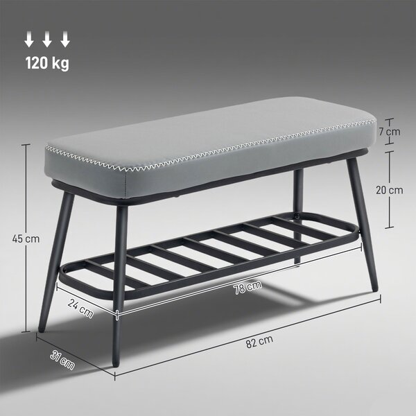 HOMCOM PU Leather Shoe Storage Bench - Grey