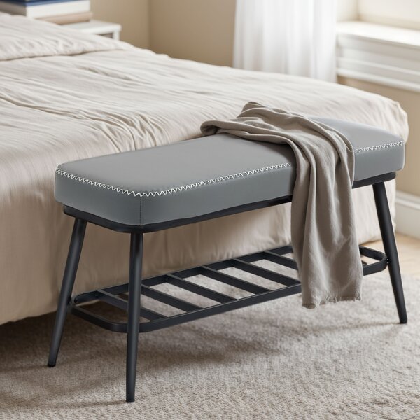 HOMCOM PU Leather Shoe Storage Bench - Grey