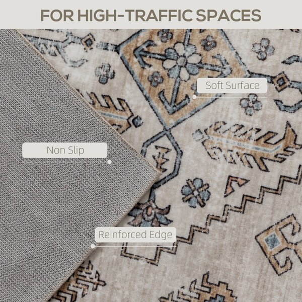 HOMCOM Vintage Area Rug, Non-Slip Washable Rug, Flannel Floor Carpet for Living Room, Bedroom, Dining Room, Home Office, 170 x 120 cm, Beige