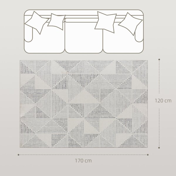 HOMCOM Modern Area Rug, Geometric Pattern Non-Slip Washable Rug, Soft Floor Carpet for Living Room, Bedroom, Dining Room, Home Office, 170 x 120 cm, Grey