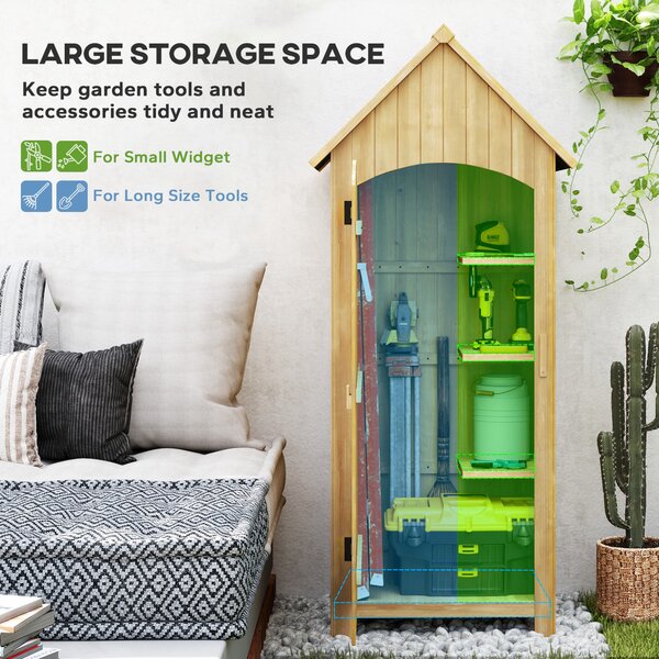 Outsunny Small Shed, Wooden Garden Storage Shed with 3 Shelves, Outdoor Tool Storage Cabinet with Tilt Roof and Lockable Door, 77.5 x 54.2 x 179.5 cm, Natural
