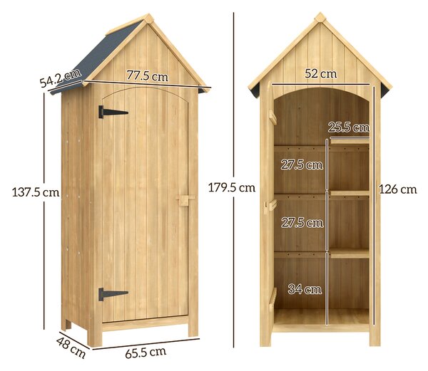 Outsunny Small Shed, Wooden Garden Storage Shed with 3 Shelves, Outdoor Tool Storage Cabinet with Tilt Roof and Lockable Door, 77.5 x 54.2 x 179.5 cm, Natural