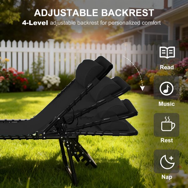 Outsunny Garden Reclining Lounger, Folding with 4 Position Adjustable Back, 100% PVC Fabric, Camping and Hiking Recliner, Black Aosom UK