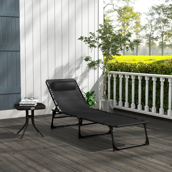 Outsunny Garden Reclining Lounger, Folding with 4 Position Adjustable Back, 100% PVC Fabric, Camping and Hiking Recliner, Black Aosom UK
