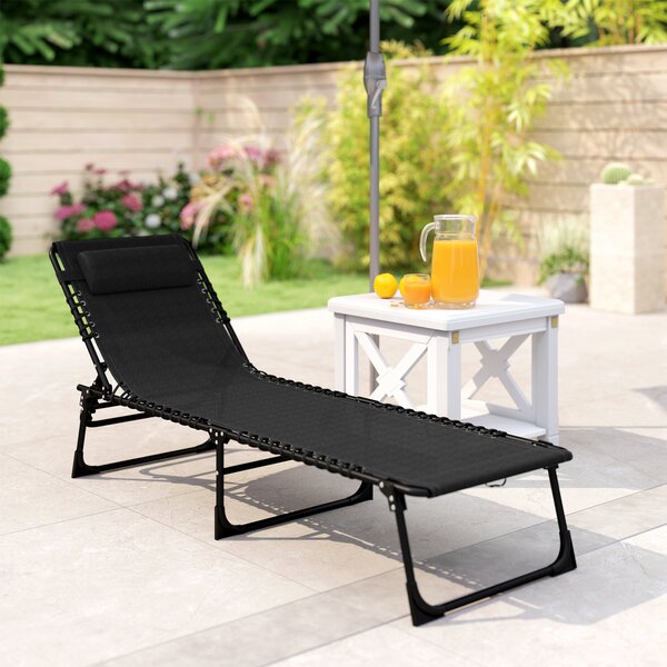 Outsunny Garden Reclining Lounger, Folding with 4 Position Adjustable Back, 100% PVC Fabric, Camping and Hiking Recliner, Black Aosom UK