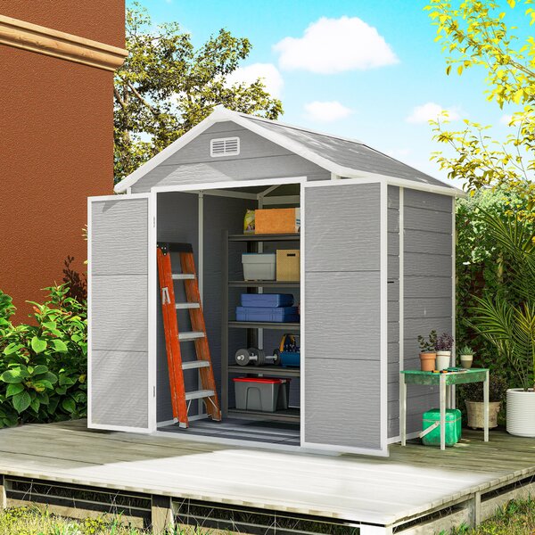 Outsunny 6 x 5ft Garden Storage Shed with Floor, Window, Lockable Doors & Vents, Resin Tool Shed for Outdoor Patio, Dark Grey Aosom UK