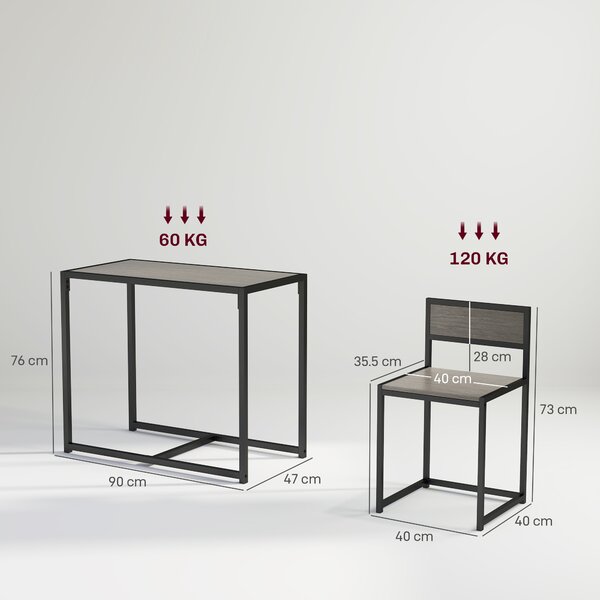 HOMCOM Dining Table and Chairs Set 2, Dining Room Sets, Rectangular Space Saving Table and 2 Chairs for Compact Kitchens, Steel Frame, Grey
