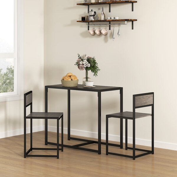 HOMCOM Dining Table and Chairs Set 2, Dining Room Sets, Rectangular Space Saving Table and 2 Chairs for Compact Kitchens, Steel Frame, Grey