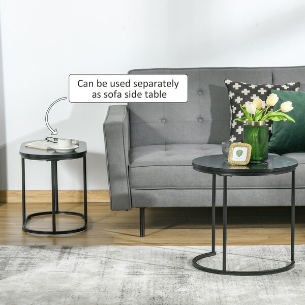 HOMCOM Marble-Effect Nest of Tables - Black/White Aosom UK