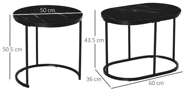 HOMCOM Marble-Effect Nest of Tables - Black/White Aosom UK