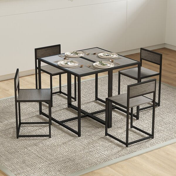 HOMCOM Dining Table and Chairs Set 2, Dining Room Sets, Rectangular Space Saving Table and 2 Chairs for Compact Kitchens, Steel Frame, Grey