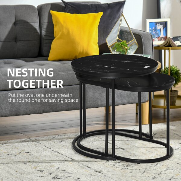 HOMCOM Marble-Effect Nest of Tables - Black/White Aosom UK