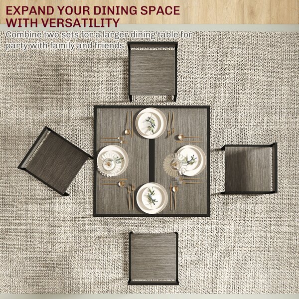 HOMCOM Dining Table and Chairs Set 2, Dining Room Sets, Rectangular Space Saving Table and 2 Chairs for Compact Kitchens, Steel Frame, Grey