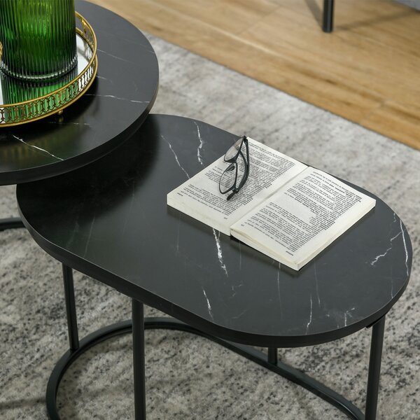 HOMCOM Marble-Effect Nest of Tables - Black/White Aosom UK