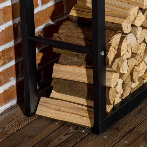 HOMCOM Metal Firewood Log Holder Tall Firewood Rack Indoor Outdoor Fireplace Wood Storage Shelf, Black, 60Wx25Dx150Hcm Aosom UK