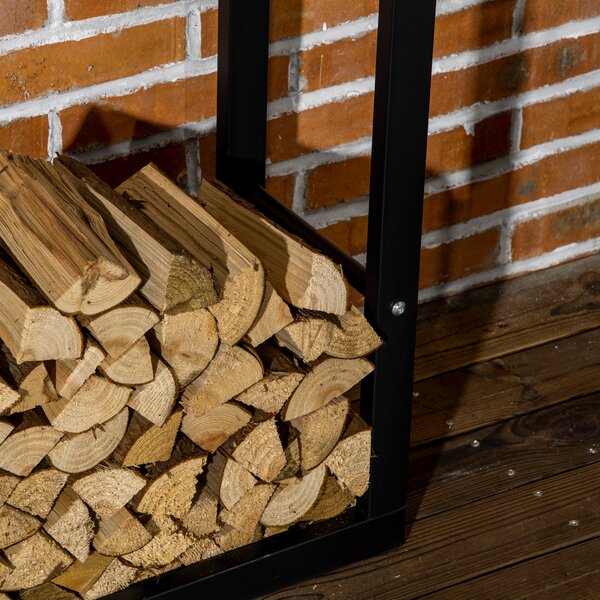 HOMCOM Metal Firewood Log Holder Tall Firewood Rack Indoor Outdoor Fireplace Wood Storage Shelf, Black, 60Wx25Dx150Hcm Aosom UK