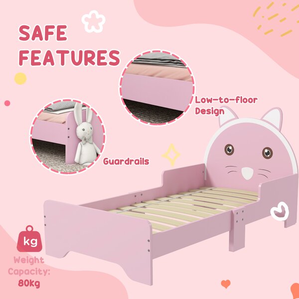 ZONEKIZ Wooden Children's Bedroom Set with Dressing Table, Stool, Bed, Cat Motif for Ages 3-6, Multicolour Aosom UK