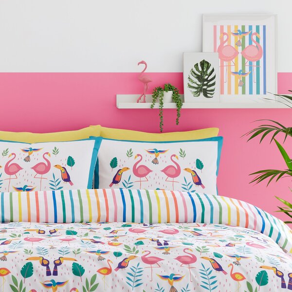 Fusion Tropical Flamingo Reversible Duvet Cover and Pillowcase Set