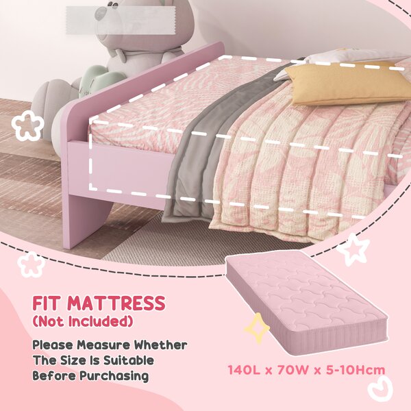 ZONEKIZ Wooden Children's Bedroom Set with Dressing Table, Stool, Bed, Cat Motif for Ages 3-6, Multicolour Aosom UK