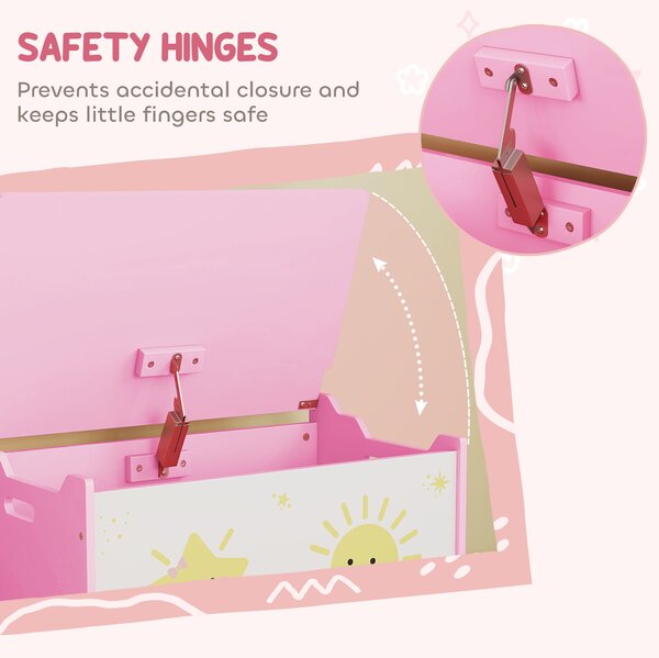 AIYAPLAY Toy Box with Lid, Safety Hinges and Groove Handles, Toy Storage organiser for Kids, Living Room, Playroom, Pink