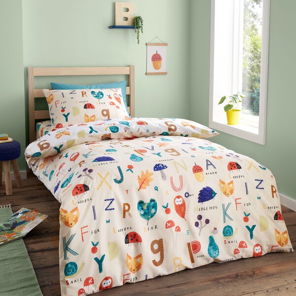 RHS Woodland Alphabet Natural Reversible Duvet Cover and Pillowcase Set