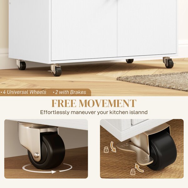 HOMCOM Rolling Kitchen Island with Drop Leaf, Kitchen Storage Cart with Drawer, Spice Rack and Towel Rack, White