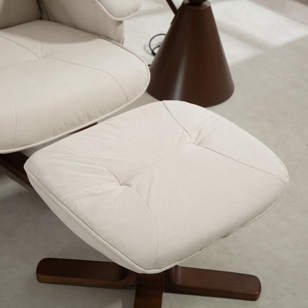 HOMCOM Reclining Swivel Chair with Footstool Linen Recliner Set Upholstered with Footstool Wooden Base Living Room, Beige Aosom UK