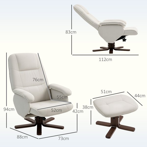 HOMCOM Reclining Swivel Chair with Footstool Linen Recliner Set Upholstered with Footstool Wooden Base Living Room, Beige Aosom UK