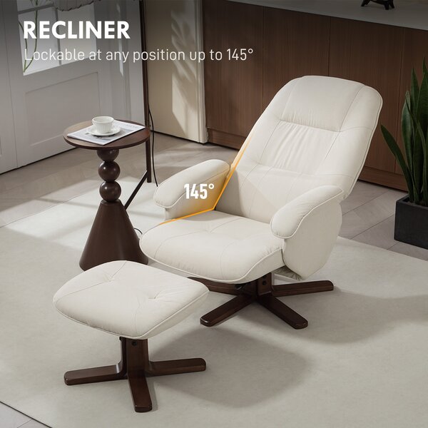 HOMCOM Reclining Swivel Chair with Footstool Linen Recliner Set Upholstered with Footstool Wooden Base Living Room, Beige Aosom UK