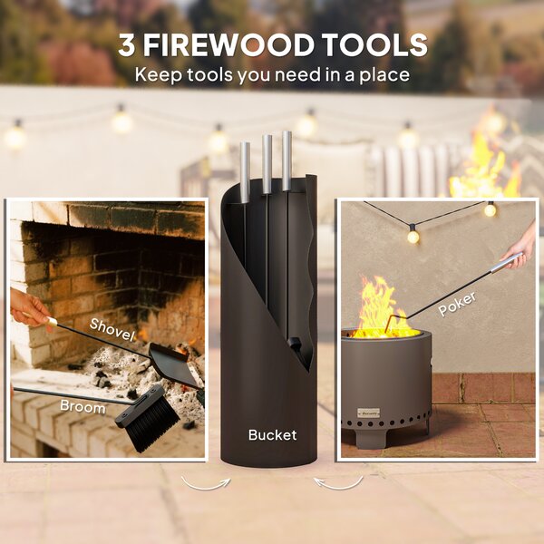 Outsunny 4 Pieces Fireplace Companion Set, Metal Fireplace Accessories Fireside Companion Set with Broom, Shovel, Poker and Bucket, Silver