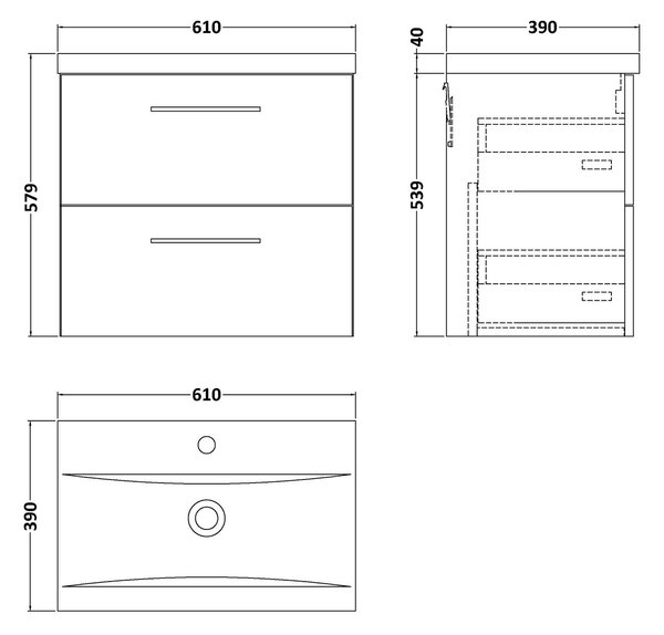 Arno Wall Mounted 2 Drawer Vanity Unit with Basin