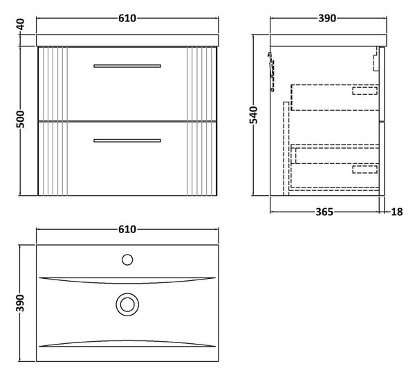 Deco Wall Mounted 2 Drawer Vanity Unit with Basin