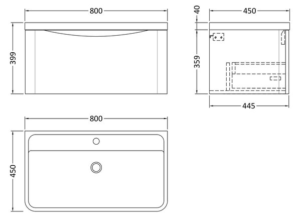 Lunar Wall Mounted 1 Drawer Vanity Unit with Polymarble Basin