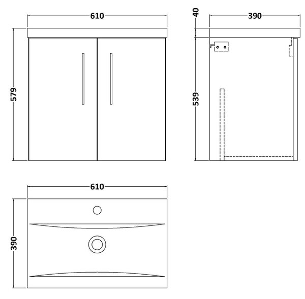 Arno Wall Mounted 2 Door Vanity Unit with Basin