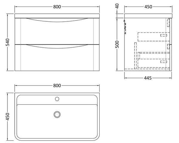 Lunar Wall Mounted 2 Drawer Vanity Unit with Polymarble Basin