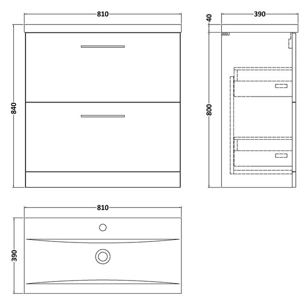 Arno Floor Standing 2 Drawer Vanity Unit with Basin