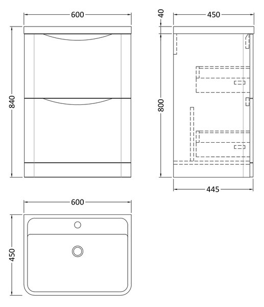 Lunar Floor Standing 2 Drawer Vanity Unit with Polymarble Basin