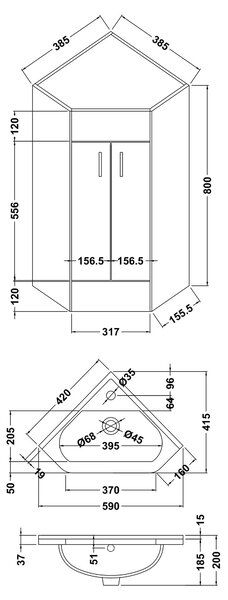 Mayford 2 Door Corner Vanity Unit with Basin