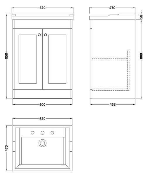 Classique Floor Standing 2 Door Vanity Unit with Ceramic Basin