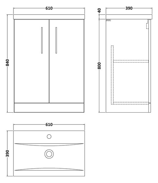 Arno Floor Standing 2 Door Vanity Unit with Basin