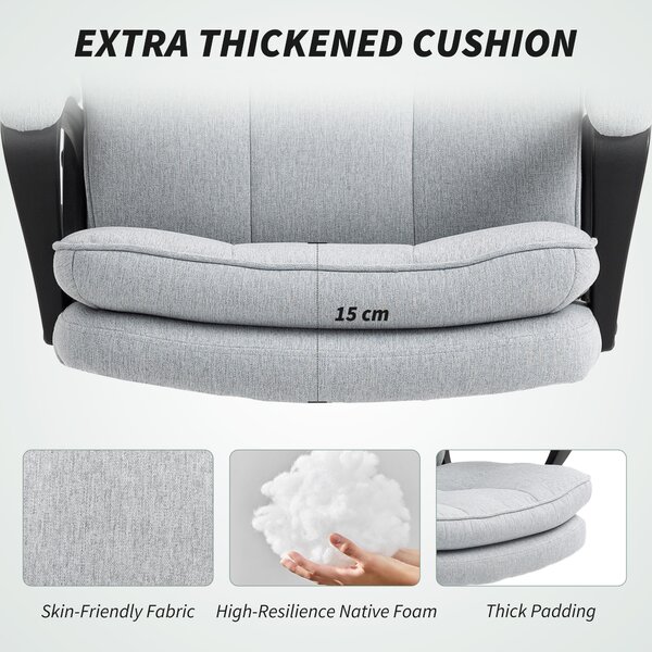 HOMCOM Double Padded Linen-Look Office Chair - Light Grey