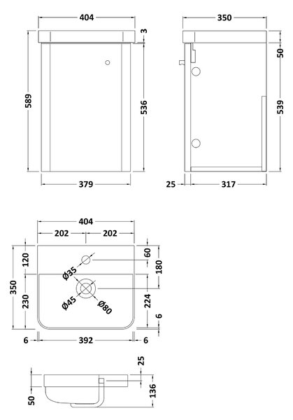 Core Wall Mounted 1 Door Vanity Unit with Basin