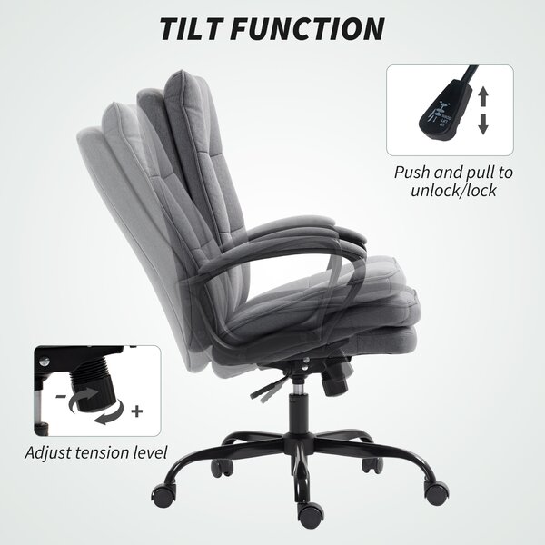 HOMCOM Double Padded Linen-Look Office Chair - Charcoal Grey